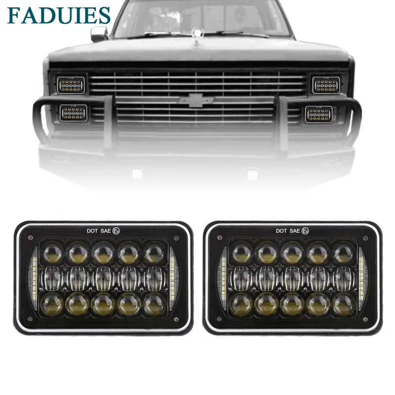 1 4x6 inch LED Headlights Rectangular Replacement H4651 H4652 H4656 H4666 With DRL For Peterbil Kenworth Freightinger Chevrolet (5)