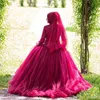 2019 Muslim long sleeve lace nailed bead wedding dress fluffy red gauze muslim bridal wedding dress