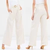 women fashion loose wide leg casual cotton linen pants trouser with belt