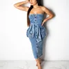 2019 hot sell ol sexy women clothing casual off shoulder clubwear bodycon bandage belted denim jean dress