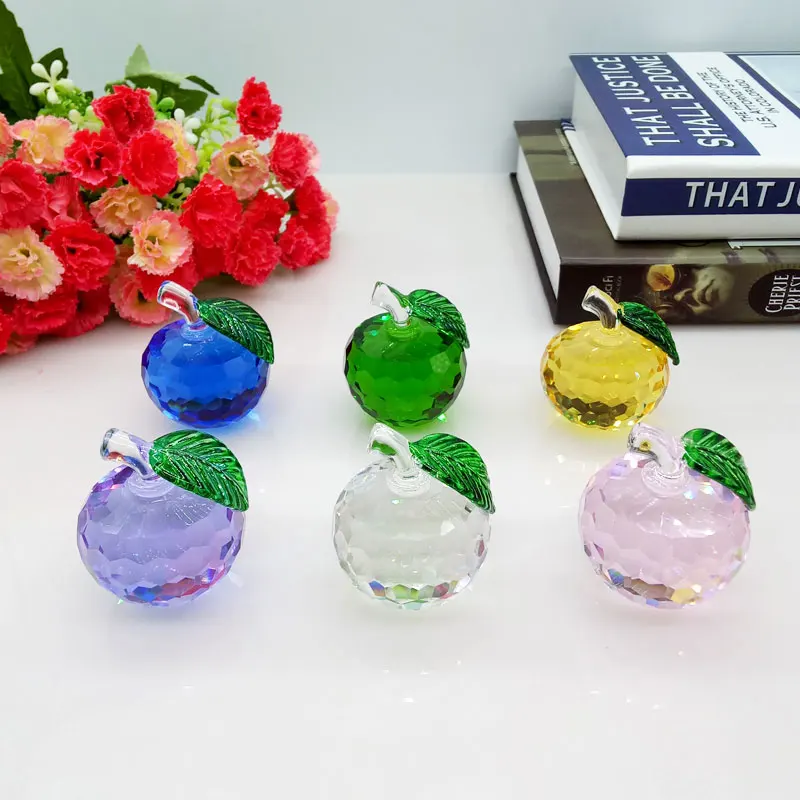 hot sale christmas gift colorful crystal apple for home decor