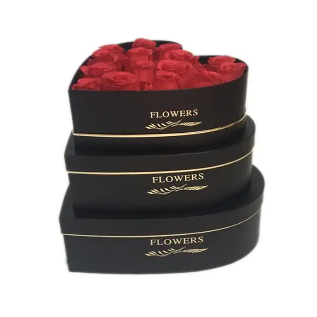 design cardboard paper black luxury heart shape flower gift box