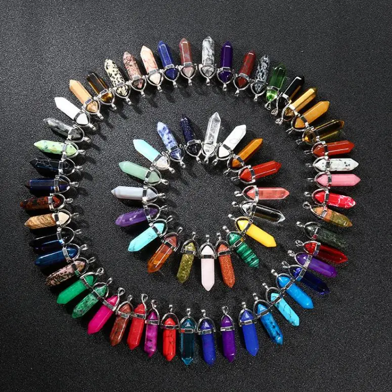 Bullet Point Crystal Necklace Pendant Wholesale European and American Hexagonal Natural Stone Pendant, Mulit color available 
Bullet Point Crystal Necklace Pendant Wholesale European and American Hexagonal Natural Stone Pendant, Mulit color available