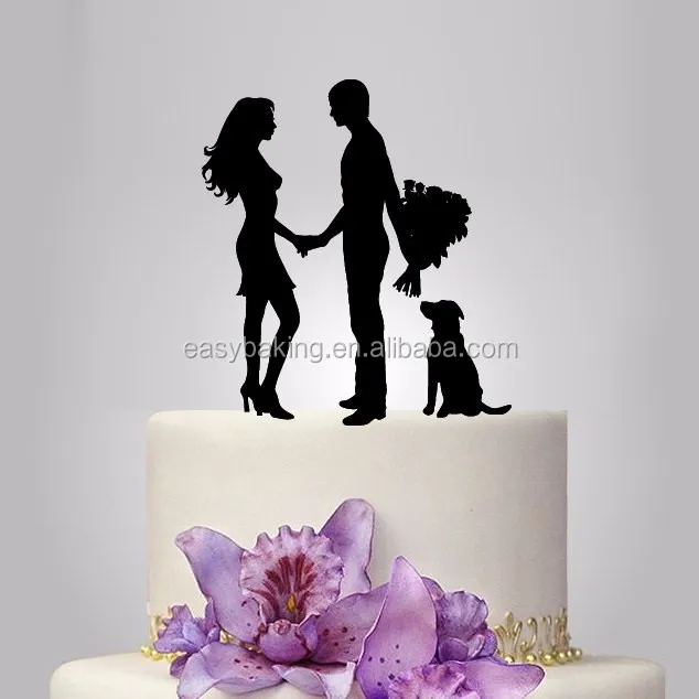 ECT-021 acrylic wedding Cake Topper Silhouette, your dog Wedding Cake Topper,couple silhouette wedding Cake Topper, acrylic cake topper.jpg