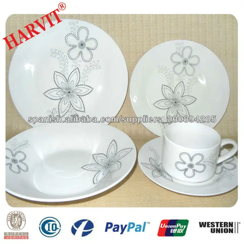 20 piezas de cerámica blanca con calcomanía porcelana Vajillas