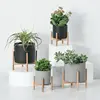 Cement Succulent Planter pot, Modern Concrete decor, Minimalist Indoor Flower Pot with wood rack