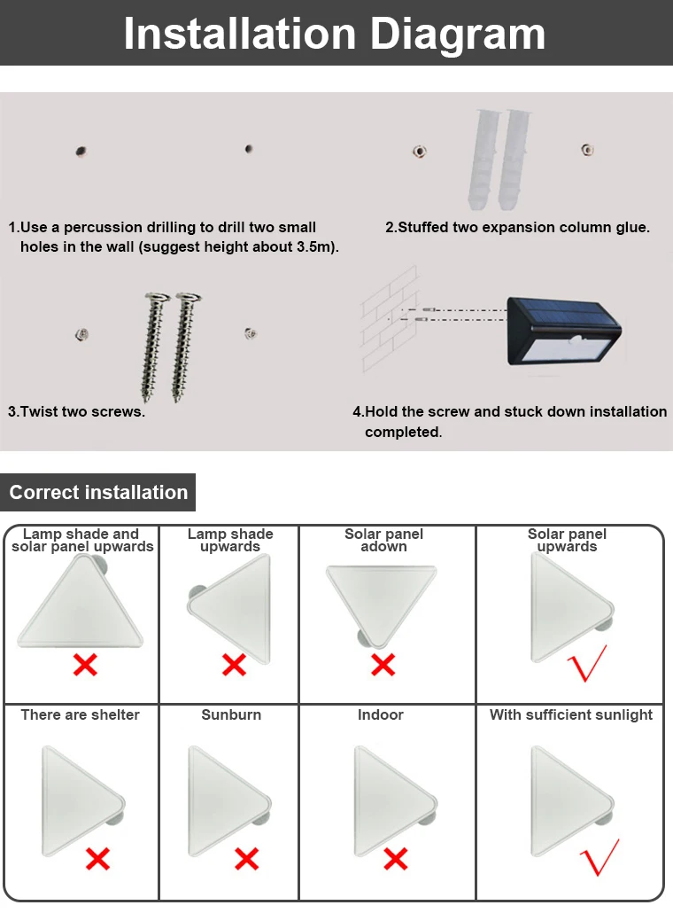 Hot Sale IP65 Waterproof Garden Night Light 6W Motion Sensor Solar LED Outdoor Wall Light