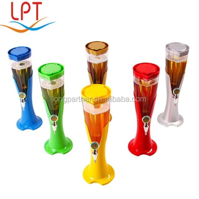 new golden color plastic 3 litres beer tower dispenser , led