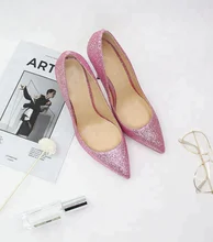 2018 Womens Wedding Party Dress Shoes Glitter Upper Stiletto Heel Pump Handmade