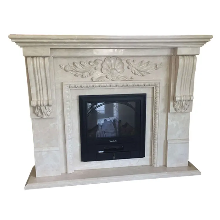 Hand Carved White Marble Stone Fireplace Mantel Surround Design