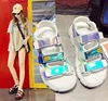 Summer Hot Selling Shiny rainbow open Toe gladiator platform woman flat sandals for outdoor sport
