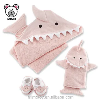 azo free pretty pink shark 100% bamboo baby bath hooded towel