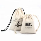 Wholesale custom logo printed double drawstring small Cotton fabric muslin cosmetic jewelry gift pouch bag for sale