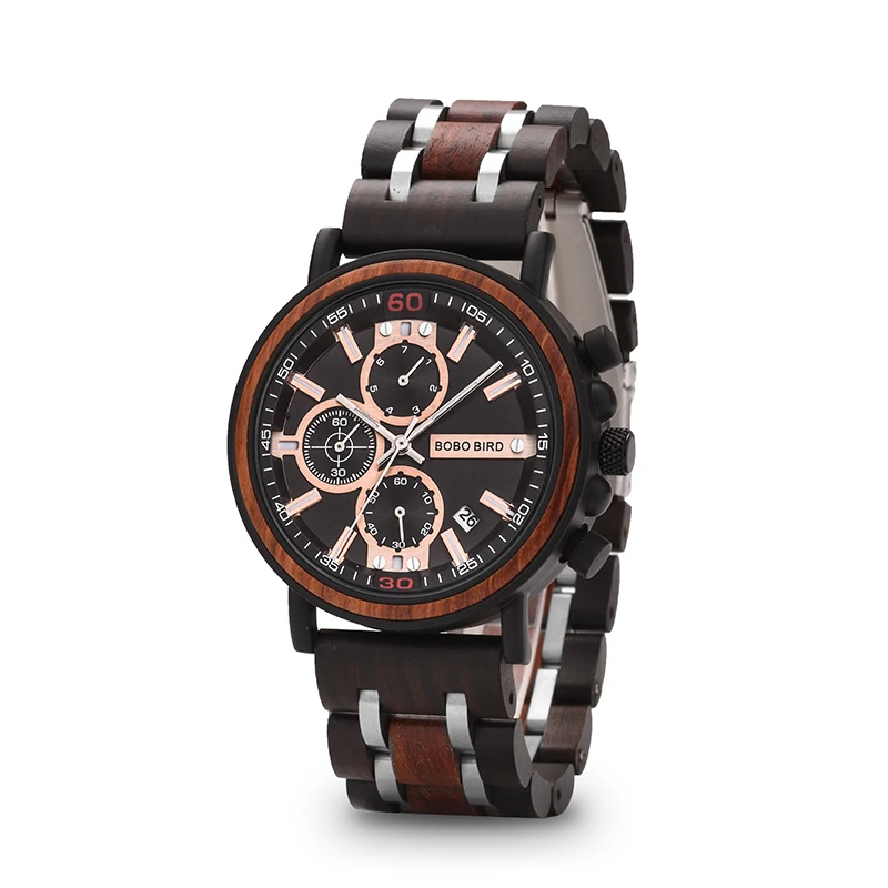 BOBO BIRD Mens Wood Watches Top Brand Luxury Military Stainless Steel Chronograph Wrist watch
BOBO BIRD Mens Wood Watches Top Brand Luxury Military Stainless Steel Chronograph Wrist watch