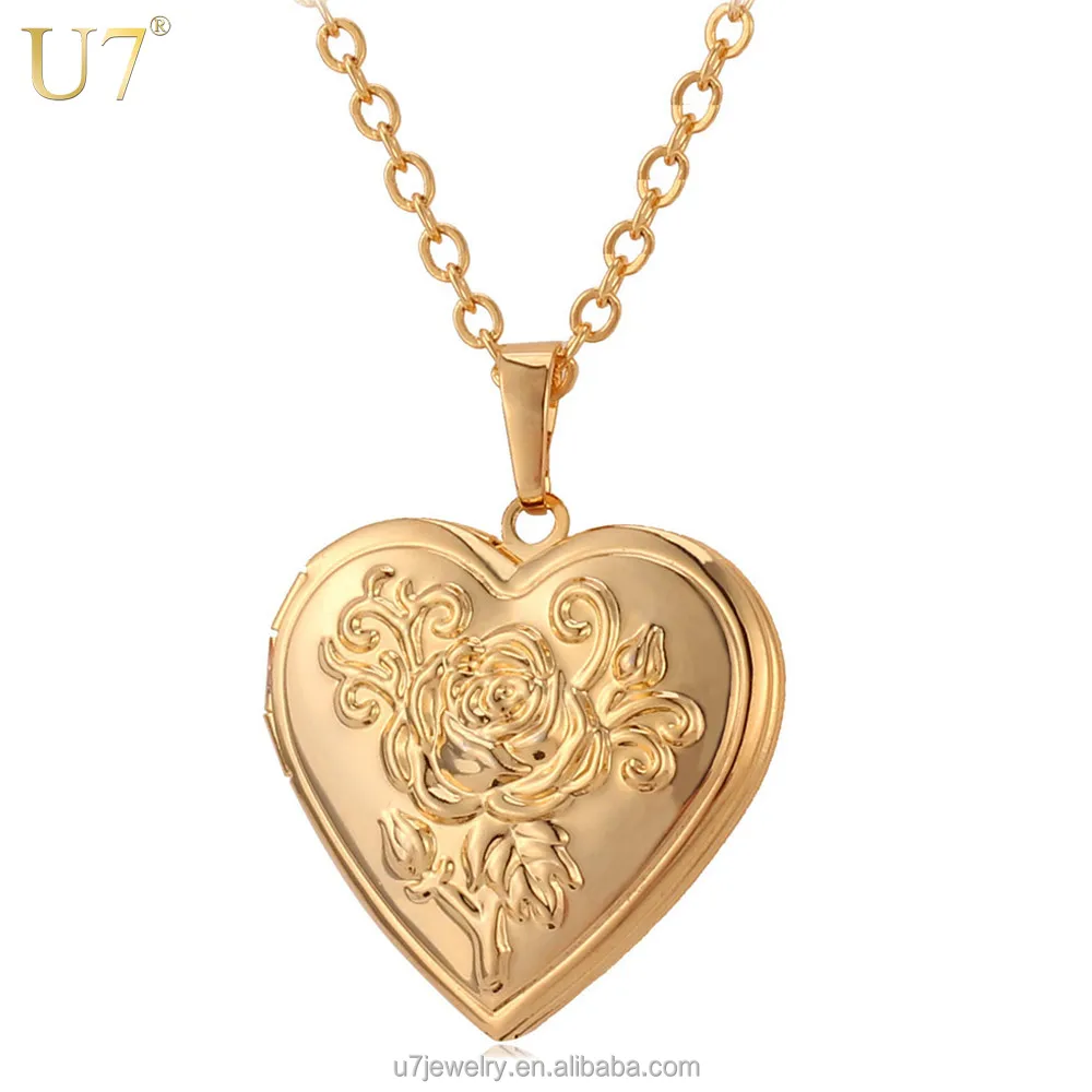 HOOPEN Women Vintage Rose Flower Necklace Pendant Love Letter Chain Jewelry Gold