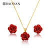 BAOYAN Stainless Steel Red Rose Flower Jewelry Set For Women