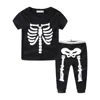 Mudkingdom boys and girls short-sleeved luminous t shirt skeleton pants with rubber band waistband home wear summer sets