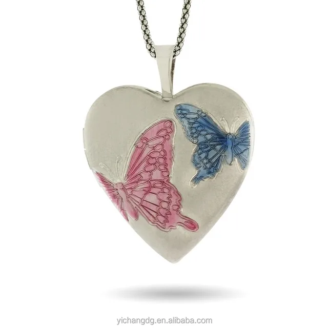hand enameled engravable sterling silver butterfly heart photo