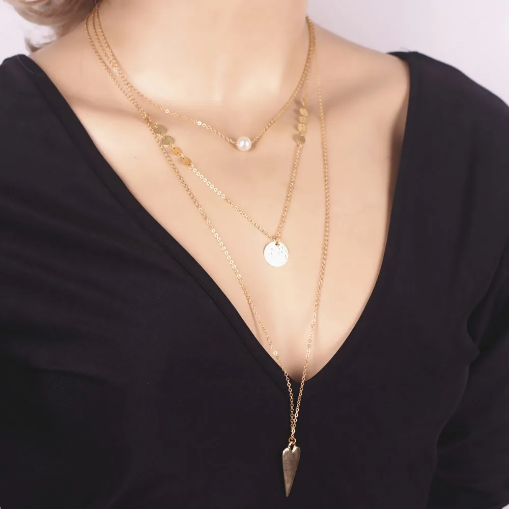 Fashion pearl copper women necklace multilayer clavicle chain