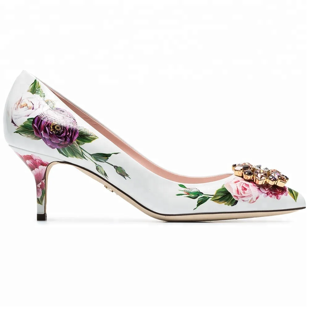 On selling big size print flowers colorful diamonds pointed toe high heels ladies pumps, White
On selling big size print flowers colorful diamonds pointed toe high heels ladies pumps, White
