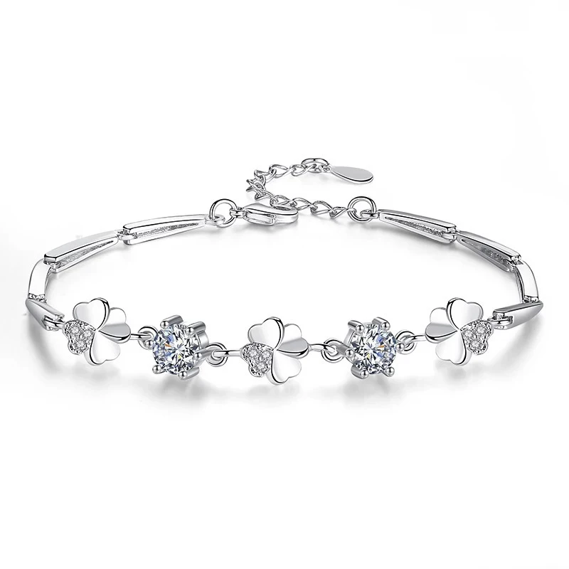 Silver High Quality Crystal Flower Ladies Bracelets Jewelry Women Lucky Flower Chain Bracelet (KB8144), As picture 
Silver High Quality Crystal Flower Ladies Bracelets Jewelry Women Lucky Flower Chain Bracelet (KB8144), As picture
