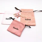 custom pink small velvet suede satin drawstring pouch bag for jewelry