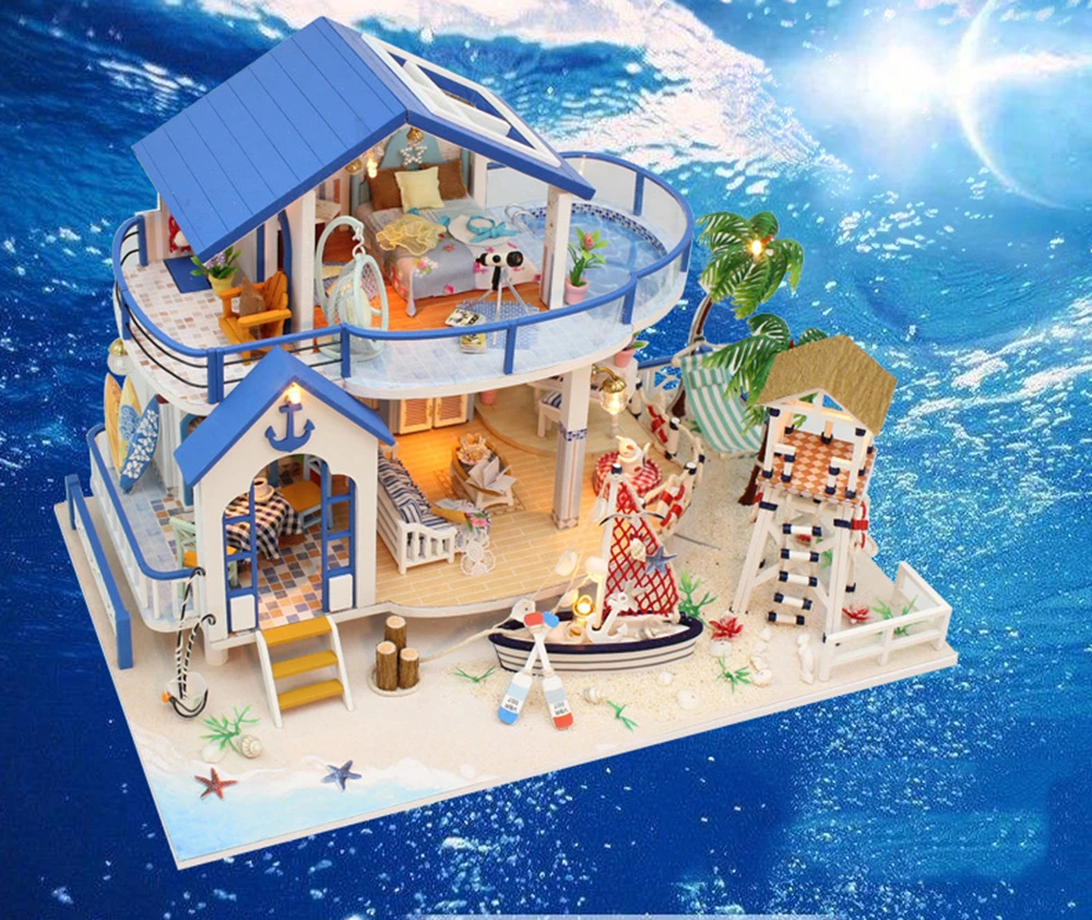 Miniature Diy Doll House Wooden Miniature Handmade Dollhouses Furniture Kit Handmade Toys For Children Girl Gift Legend Blue Sea (14)