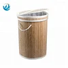 Collapsible round corner bamboo laundry hamper with lid