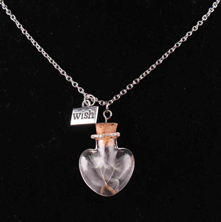 

amazon ebay Hot sale Silver Real Dandelion Seeds In Drift Glass Wish Bottle Chain Necklace Pendant
