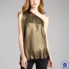 2015 high quality women clothes gold color silk blouse one shoulder tops