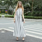 stripe printed casual cold shoulder halter dress long for women