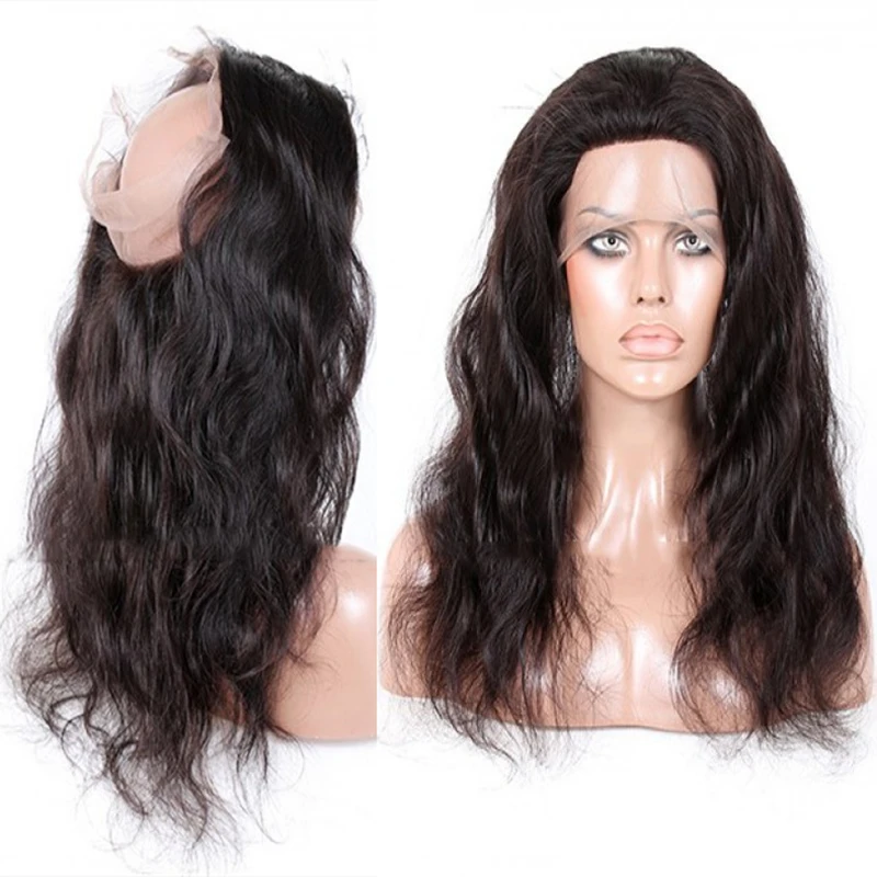 

Guangzhou new Indian virgin remy body wavy human hair mink 360 lace frontal closure with bundles
