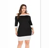 Women PatchworkThree Quarter Sleeve O Neck Vestidos Casual Mini Dresses Large Size Spring Dress 5XL