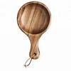 Eco-friendly Round Acacia Wood Food Fruit Container Straight-Side Mixing Salad Bowl with Handle