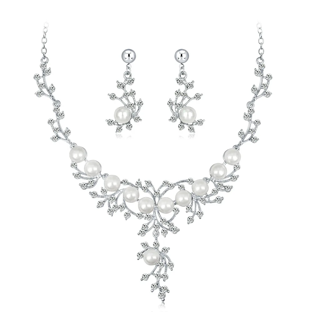 Imitation Pearls Bridal Jewelry Sets for Women Silver Color Rhinestone Necklace Earring Sets Wedding Jewelry (KJ060), Same as the picture
Imitation Pearls Bridal Jewelry Sets for Women Silver Color Rhinestone Necklace Earring Sets Wedding Jewelry (KJ060), Same as the picture