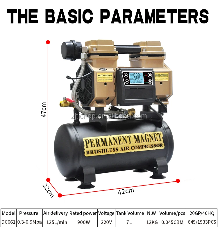 Brushless Mini Pneumatic Oilless Silent Tire Inflation 900w Oil Free