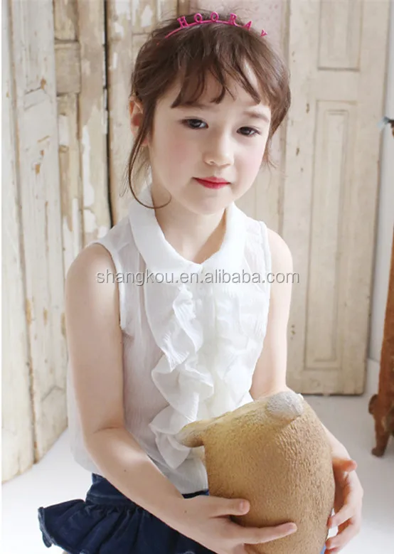 Wholesale Child Clothes Sleeveless Lace Lapel Little Girls Top