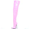 Custom Made Gothic Boots Girls Hot Pink Latex Pvc Leather Stretch Thigh High Stiletto Boots