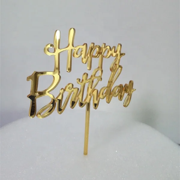 Custom Gold Mirror Cake Topper Gold Acrylic Happy Birthday Cake Topper