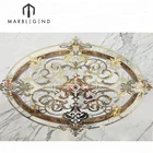 New style brass or copper inlay white marble oval waterjet medallion for flooring decoration