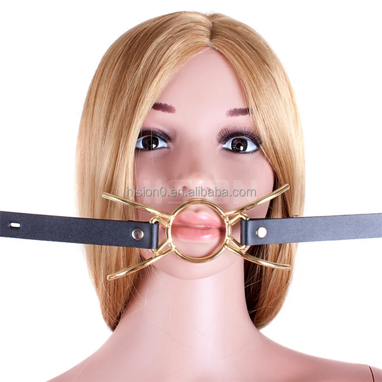 Metal Gold Spider Gag Bondage Mouth Restraint Gag with Adjustable Leather Belt