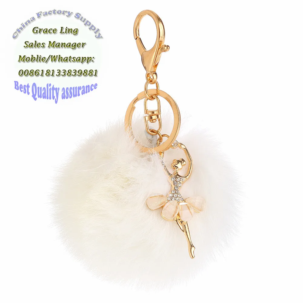 new fashion crown ballet girl fur keyrings bag car holder key