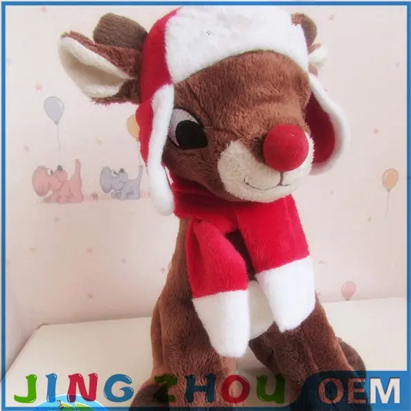 arrival new year gift ,plush christmas deer wearing happy hat