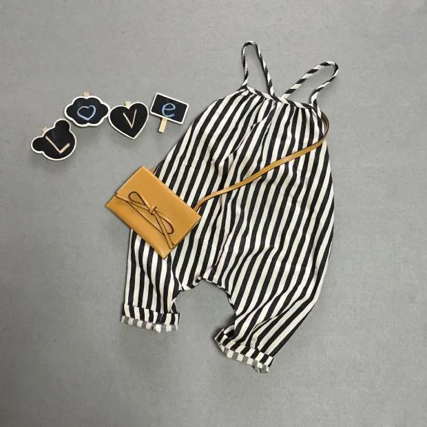 wholesale new 2016 Girls stripe backless Condole belt jumpsuits