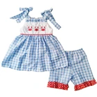Popular style children wear kids baby clothes sleeveless girls china boutique cute 2018 summer crab embroidery clothing set