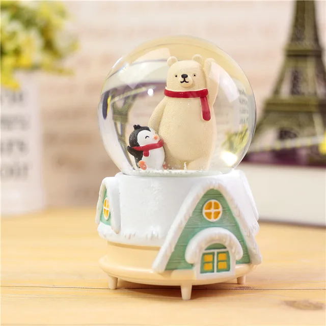 polar bear & penguin figurine resin snow globe, bear snow