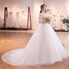2018 Ball Gown 3/4 Sleeves Elegant Bridal Dresses Lace Flower decorate Princess Royal Train Wedding Gown