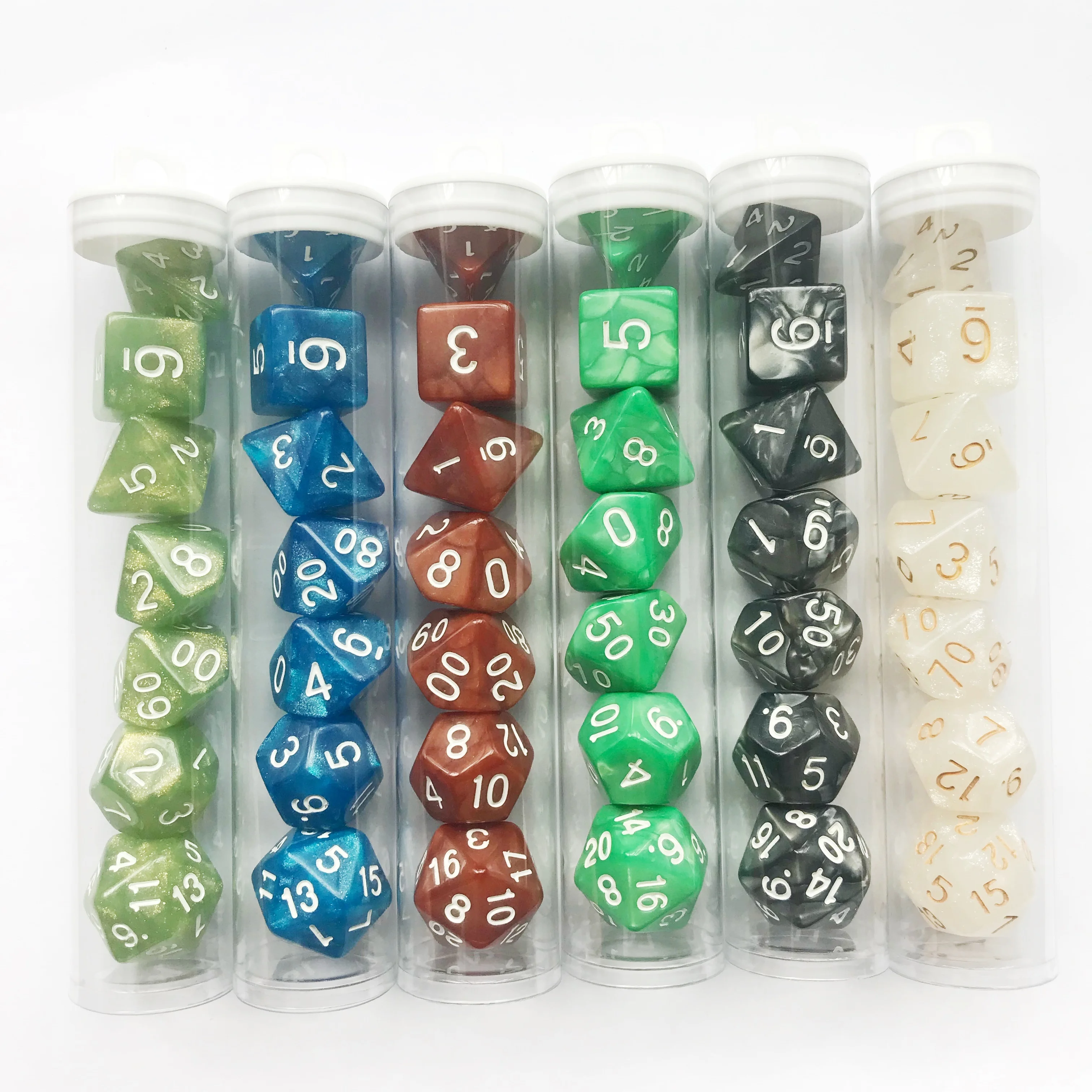 

7 pcs/set Desk Polyhedral Custom Dices 4/6/8/10/12/20 Pear Dice DND Acrylic Plastic in Tube Packaging Multi Sides Gaming, Color
