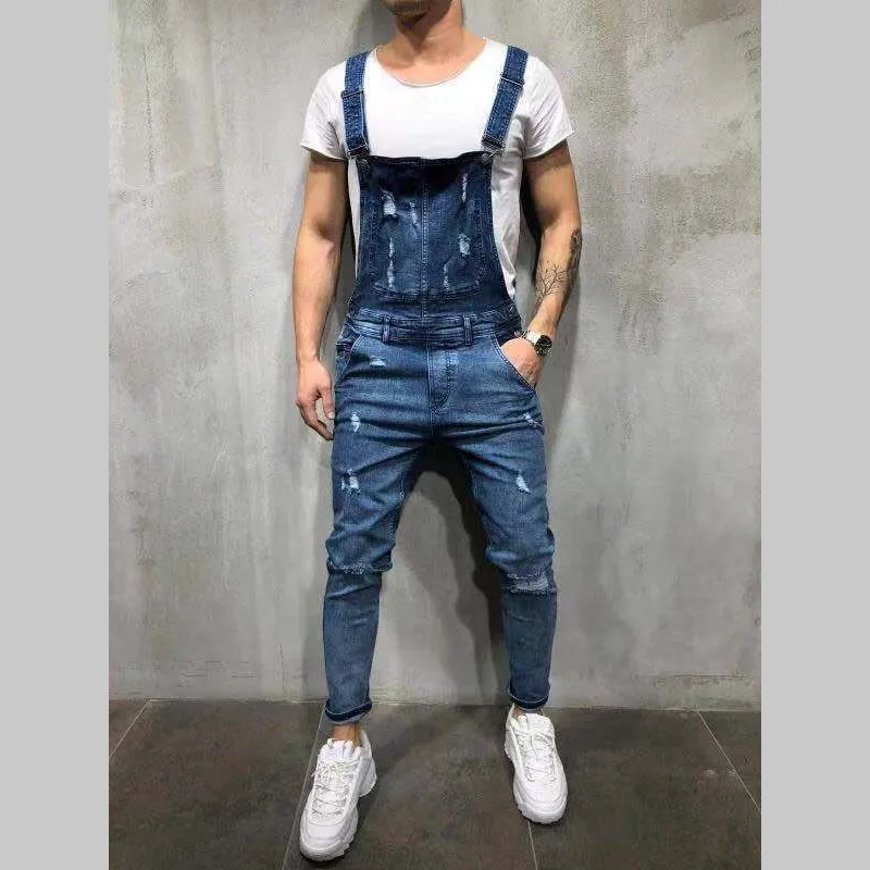 

Fashion Men's Ripped Jeans Jumpsuits Hi Street Distressed Denim Bib Overalls For Man Suspender Pants Size S-XXXL Y11267