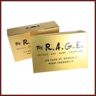 golden cardboard paper box with black handle and stamping